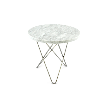 Mini O Table Matt Vit Marmor med Rostfri Stålram Ø40