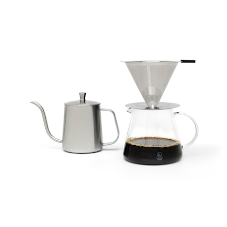 Slow-kaffebryggare set 3 delar stål/klar återanvändbar kaffefilter 30 cl Bredemeijer