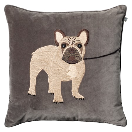 French Bull Dog Kuddfodral Sammet Grå 50x50 cm