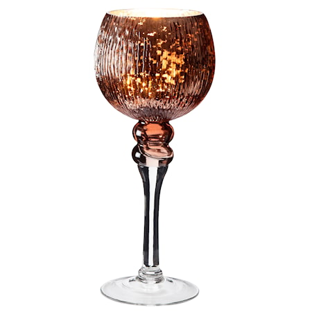 Dorre Ljuslykta glas koppar räfflat mönster höjd 30 cm