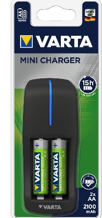 Varta batteriladdare Mini Charger. Laddar 2/2 AA,AAA. 2st AA 2100mAh, 57646101451-image