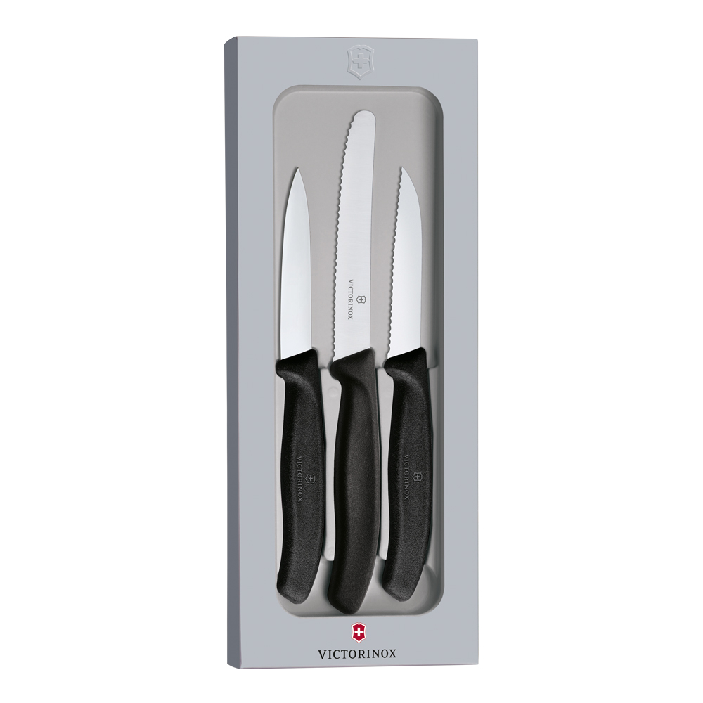 Swiss Classic Grönsak/skalknivset 3 knivar med svart handtag 